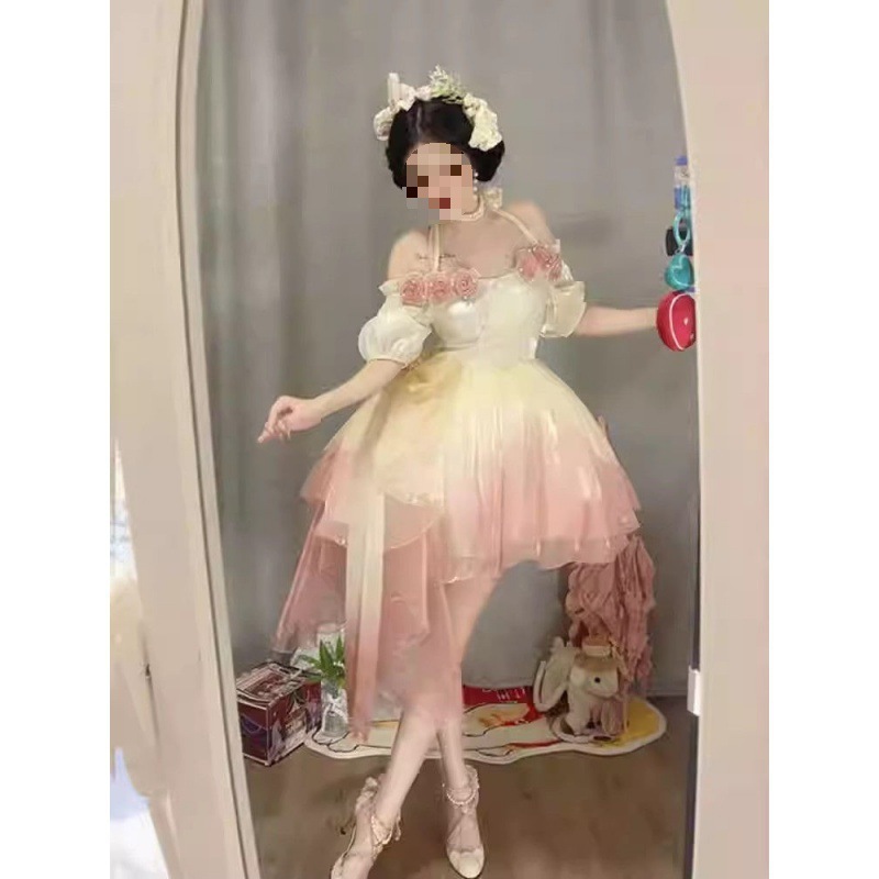 Xianqi メッシュ妖精スカート マーメイド Jidi 逃亡者プリンセス スカート ロリータ 学生 ウェディング ドレス 流れるガーゼ パフ スカート