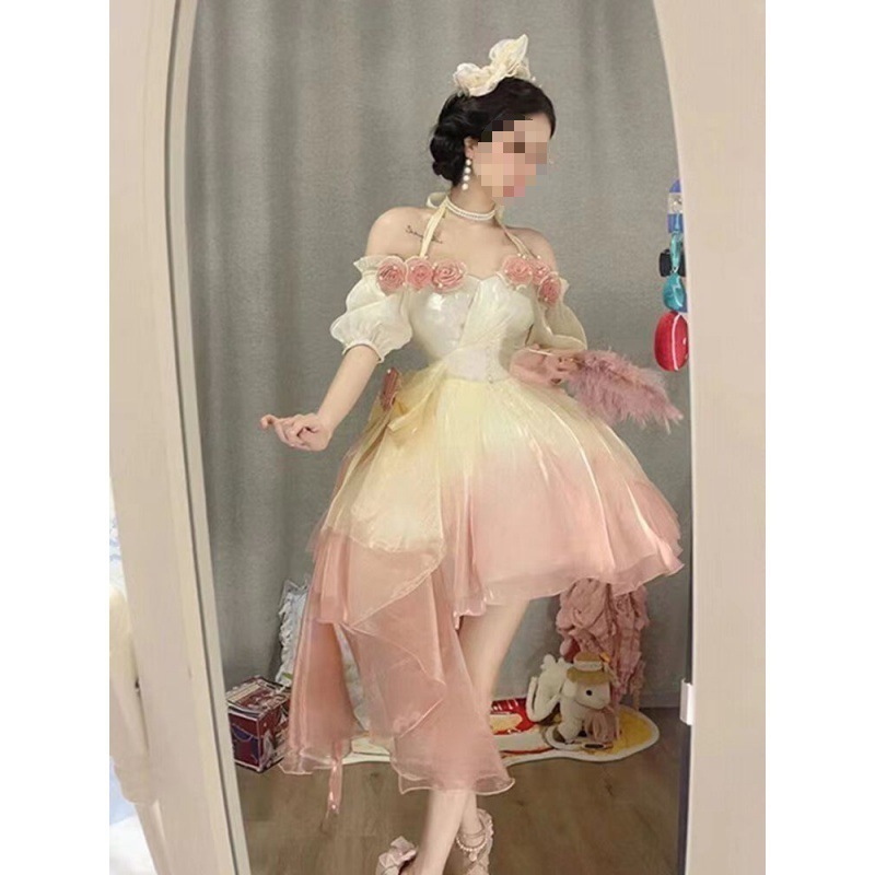 Xianqi メッシュ妖精スカート マーメイド Jidi 逃亡者プリンセス スカート ロリータ 学生 ウェディング ドレス 流れるガーゼ パフ スカート