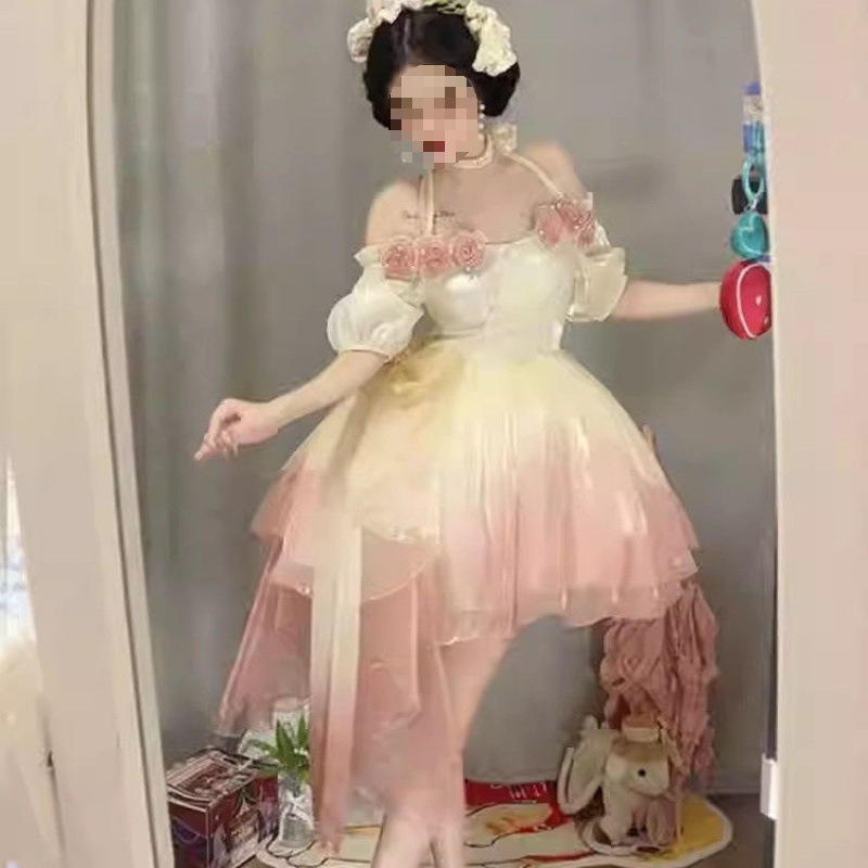 Xianqi メッシュ妖精スカート マーメイド Jidi 逃亡者プリンセス スカート ロリータ 学生 ウェディング ドレス 流れるガーゼ パフ スカート