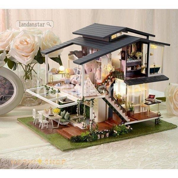 ドールハウス ミニチュア 部屋組み立てキット 別荘 手作りキット 誕生日プレゼント ミニチュアコレクション チュアハウス モデル 知育玩具