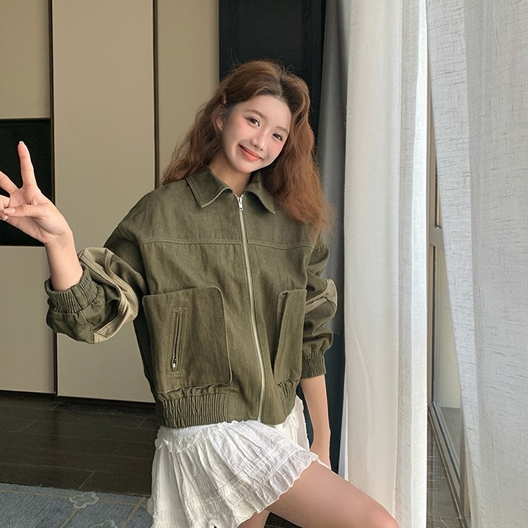 アウター ジャケット ジップ サイドライン ショート丈 ドロップショルダー 長袖 大人可愛い シンプル お洒落 こなれ感 普段使い