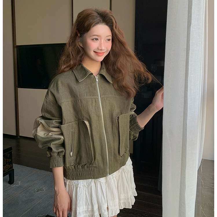 アウター ジャケット ジップ サイドライン ショート丈 ドロップショルダー 長袖 大人可愛い シンプル お洒落 こなれ感 普段使い