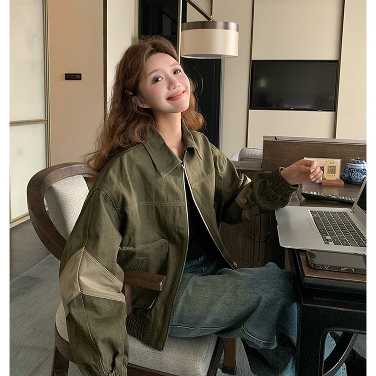 アウター ジャケット ジップ サイドライン ショート丈 ドロップショルダー 長袖 大人可愛い シンプル お洒落 こなれ感 普段使い