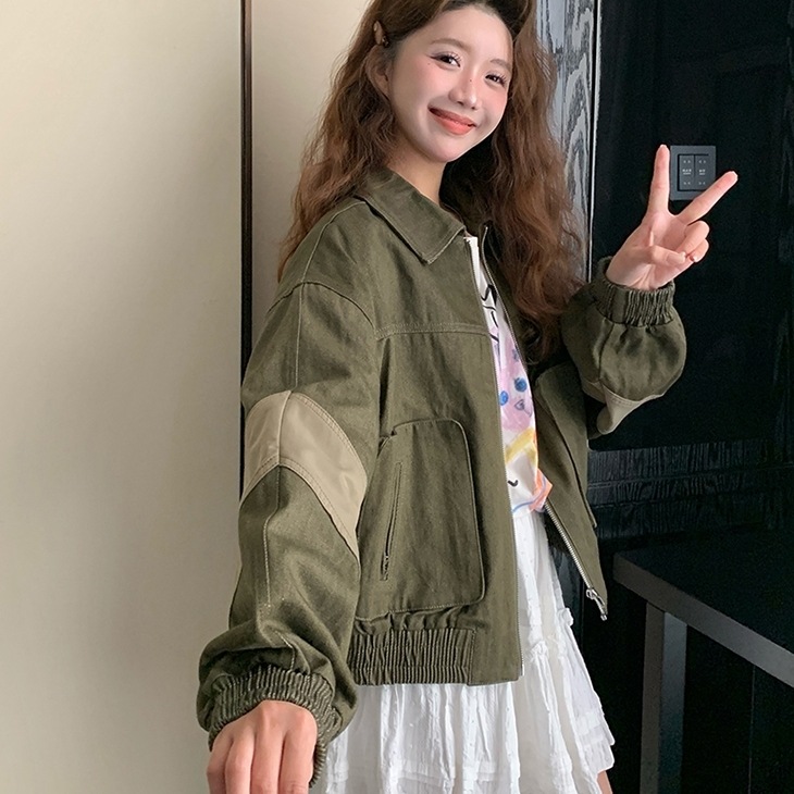 アウター ジャケット ジップ サイドライン ショート丈 ドロップショルダー 長袖 大人可愛い シンプル お洒落 こなれ感 普段使い