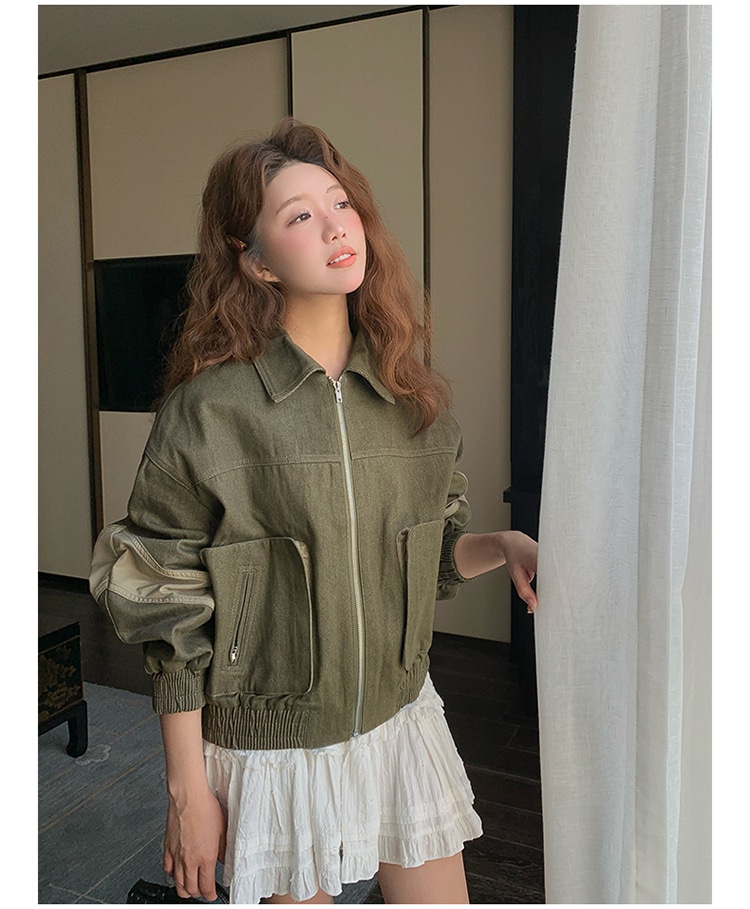 アウター ジャケット ジップ サイドライン ショート丈 ドロップショルダー 長袖 大人可愛い シンプル お洒落 こなれ感 普段使い