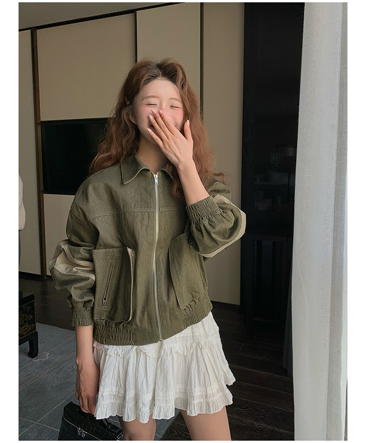 アウター ジャケット ジップ サイドライン ショート丈 ドロップショルダー 長袖 大人可愛い シンプル お洒落 こなれ感 普段使い