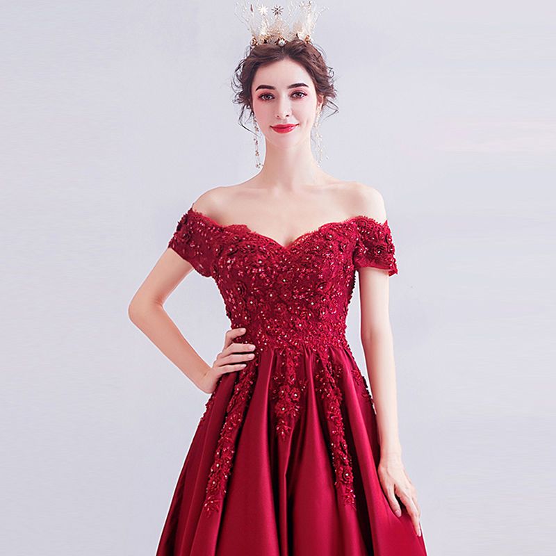 花嫁結婚式婚約ウェアワンショルダー2025イブニングドレスロングホストドレスバーガンディ ウェディングドレス 花嫁結婚式婚約ウェアワンショルダー2025イブニングドレスロングホストドレスバーガンディ ウェディングドレス
