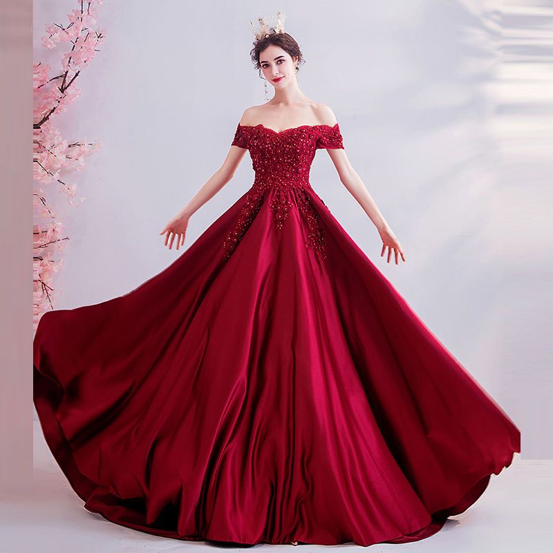 花嫁結婚式婚約ウェアワンショルダー2025イブニングドレスロングホストドレスバーガンディ ウェディングドレス 花嫁結婚式婚約ウェアワンショルダー2025イブニングドレスロングホストドレスバーガンディ ウェディングドレス