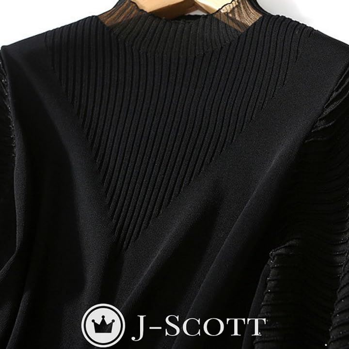 バルーンスリーブニットソー レースネック 凹凸感 リブデザイン 立襟 7分袖 透け感 ぽわん袖 入学式 七部袖 洗濯 ブラウス リラックス アイロンいらない JS92(ブラック, M) バルーンスリーブニットソー レースネック 凹凸感 リブデザイン 立襟 7分袖 透け感 ぽわん袖 入学式 七部袖 洗濯 ブラウス リラックス アイロンいらない JS92(ブラック, M)