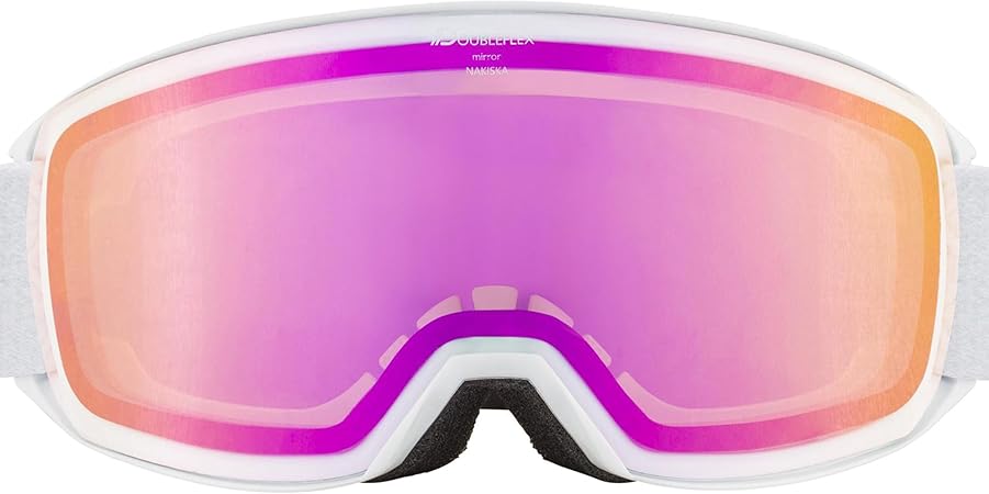 スキースノーボードゴーグル ハイコントラスト 眼鏡対応 ミラーレンズ くもり止め加工 NAKISKA Q LITE ホワイト／ゴールドマット