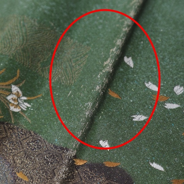 袋帯 グリーン 桜柄 正絹