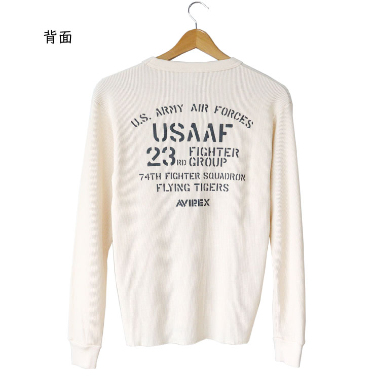 AVIREX アヴィレックス ミニワッフル ロンＴ FLYING TIGERS フライングタイガース プリント リブ 長袖 Tシャツ アビレックス ミリタリー アメカジ 783-4230016