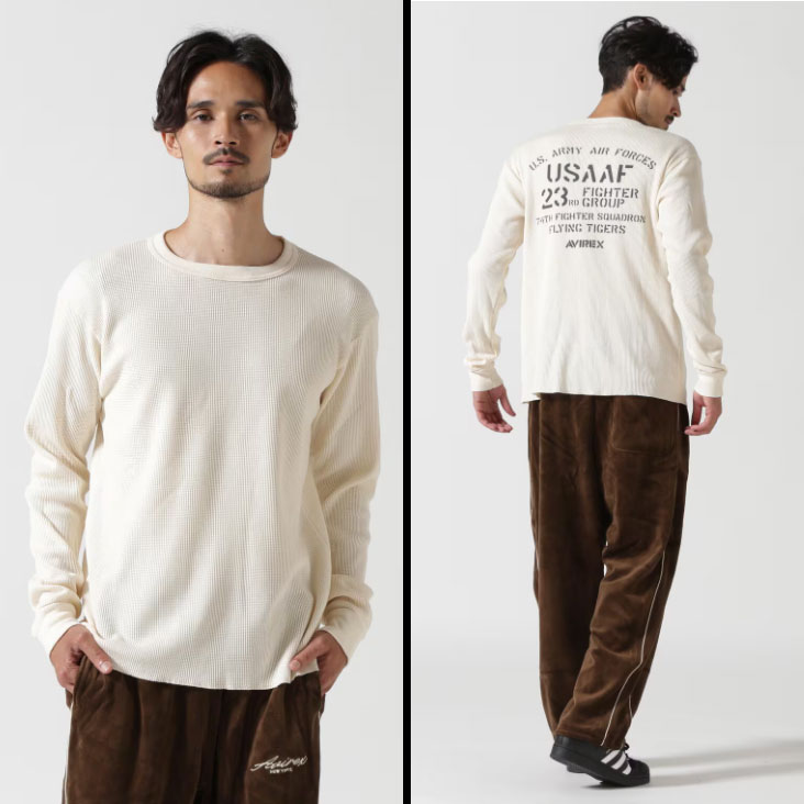 AVIREX アヴィレックス ミニワッフル ロンＴ FLYING TIGERS フライングタイガース プリント リブ 長袖 Tシャツ アビレックス ミリタリー アメカジ 783-4230016