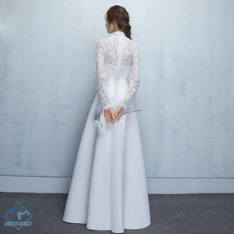 ウエディングドレス 安い レース 白 長袖 ロングドレス 結婚式 花嫁 ブライダル ウエディングドレ