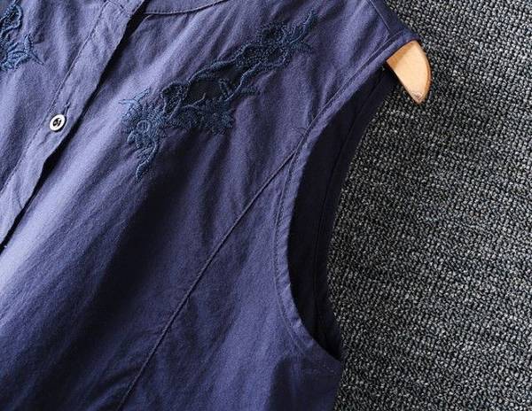 ノースリーブ ブラウス レディース トップス 春夏 ティアード チュニック Aライン 袖なし ノーカラー シンプル カジュアル 夏 白 花柄 刺繍 おしゃれ 大人可愛い ホワイト ネイビー 20代 3