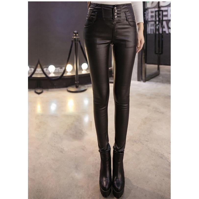 高級な質感レザースパンツレディースロングパンツレギンスフェイクレザーレザー革パンストレッチボトムスハイウエストスキニー秋冬