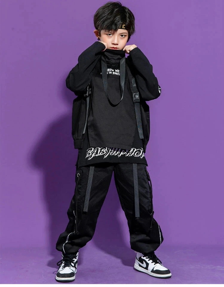 キッズ ダンス衣装 ダンス 衣装 上下 ヒップホップ セットアップ hiphop 韓国 k-pop 子供服 ガールズ ジュニア 男の子 女の子 大人 長袖 ベスト カーゴパンツ ジップアップ ポップダ
