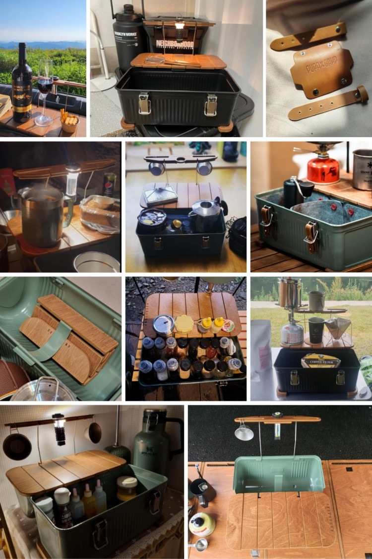 スタンレランチボックス用 PUPACAMP ウッド天板 ウッドアクセサリー 天板 ランタン用ハンガー 底パーツ 革カバー キャンプ用品