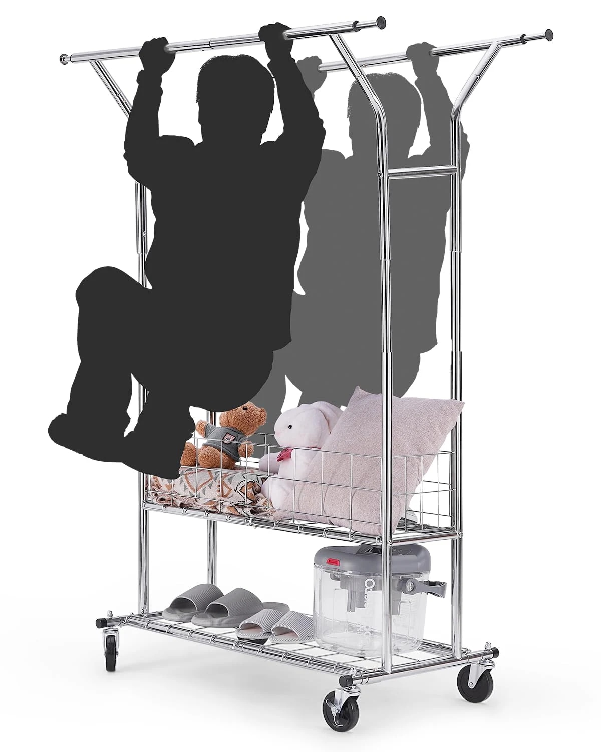 ハンガーラック パイプハンガー 耐荷重150KG スタンド棚付 伸縮 高さ