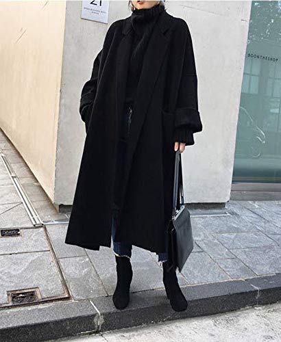チェスターコート ロングコート レディース コート ロング 大きいサイズ サイドスリット ベルト付き 秋冬 暖かい (XL, ブラック)