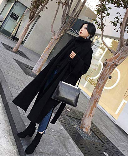 チェスターコート ロングコート レディース コート ロング 大きいサイズ サイドスリット ベルト付き 秋冬 暖かい (XL, ブラック)