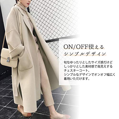 チェスターコート ロングコート レディース コート ロング 大きいサイズ サイドスリット ベルト付き 秋冬 暖かい (XL, ブラック)