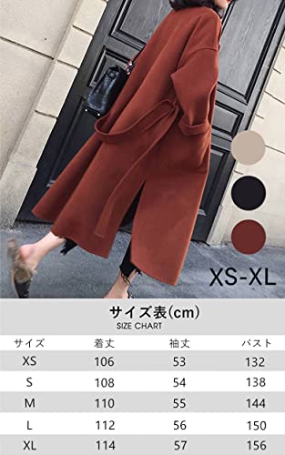 チェスターコート ロングコート レディース コート ロング 大きいサイズ サイドスリット ベルト付き 秋冬 暖かい (XL, ブラック)