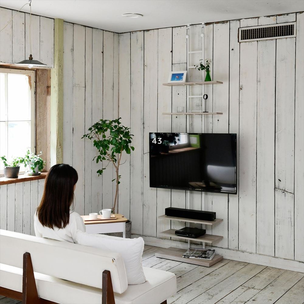 テレビ台 壁掛け風 突っ張り 壁寄せ 32型-55型 対応 幅60 奥行32 高さ230-260cm