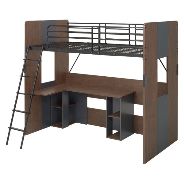 システムロフトベッド シングルベッド L字天板デスク一体型 サイドラック メッシュ床 ベッドガード デスク左右選択 システムロフトベッド シングルベッド L字天板デスク一体型 サイドラック メッシュ床 ベッドガード デスク左右選択