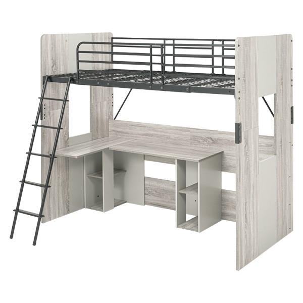 システムロフトベッド シングルベッド L字天板デスク一体型 サイドラック メッシュ床 ベッドガード デスク左右選択 システムロフトベッド シングルベッド L字天板デスク一体型 サイドラック メッシュ床 ベッドガード デスク左右選択