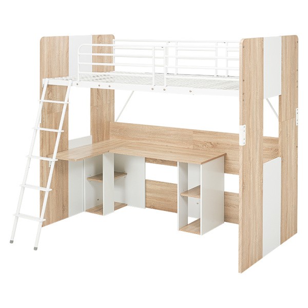 システムロフトベッド シングルベッド L字天板デスク一体型 サイドラック メッシュ床 ベッドガード デスク左右選択 システムロフトベッド シングルベッド L字天板デスク一体型 サイドラック メッシュ床 ベッドガード デスク左右選択