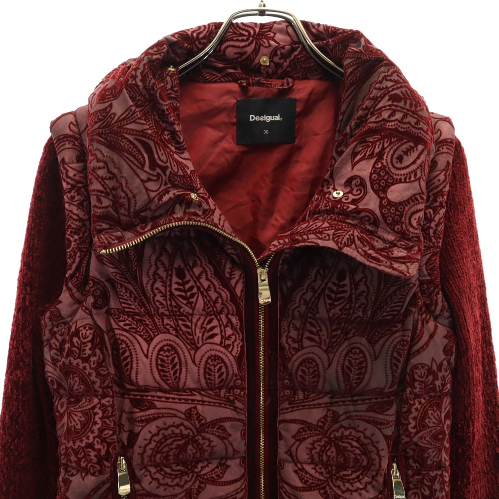 ペイズリー柄 ジャケット 36 ボルドー 2WAY 中綿ベスト レディース ペイズリー柄 ジャケット 36 ボルドー 2WAY 中綿ベスト レディース