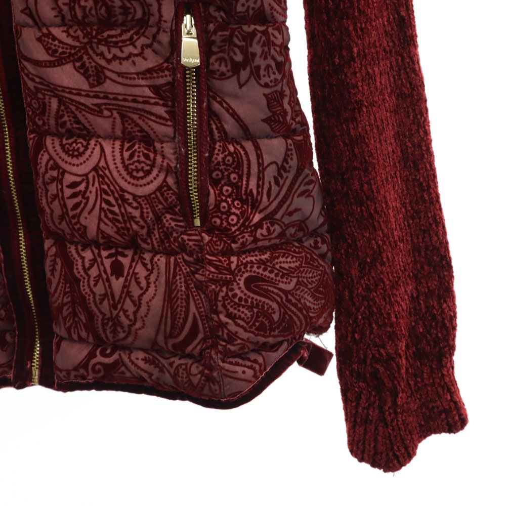 ペイズリー柄 ジャケット 36 ボルドー 2WAY 中綿ベスト レディース ペイズリー柄 ジャケット 36 ボルドー 2WAY 中綿ベスト レディース