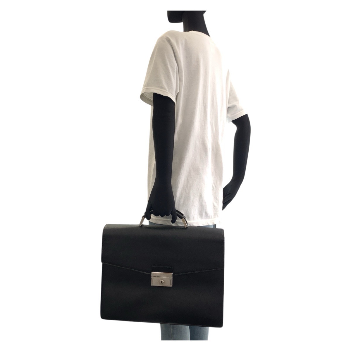 サフィアーノ ブラック 黒 シルバー金具 レザー ビジネスバッグ ブリーフケース メンズ 503918 サフィアーノ ブラック 黒 シルバー金具 レザー ビジネスバッグ ブリーフケース メンズ 503918