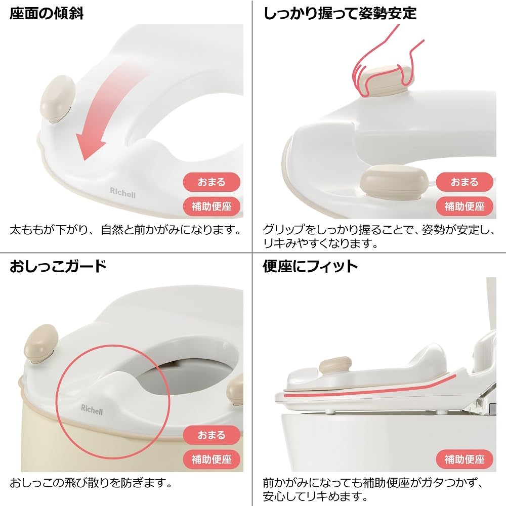 リッチェル トイサポ おまる ベージュ 抗菌加工 おまる：1才頃～補助便座(グリップ付)：1才6カ月頃～4才頃補助便座(グリップなし)：2才頃～4才頃ステップ：1才6カ月頃～6才頃