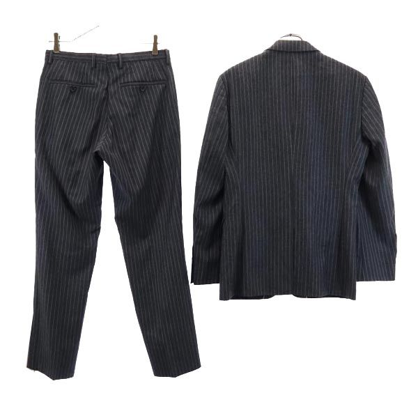 ウール ストライプ柄 スーツ 上下セットアップ 34R グレー系 ジャケット ロングパンツ メンズ ウール ストライプ柄 スーツ 上下セットアップ 34R グレー系 ジャケット ロングパンツ メンズ