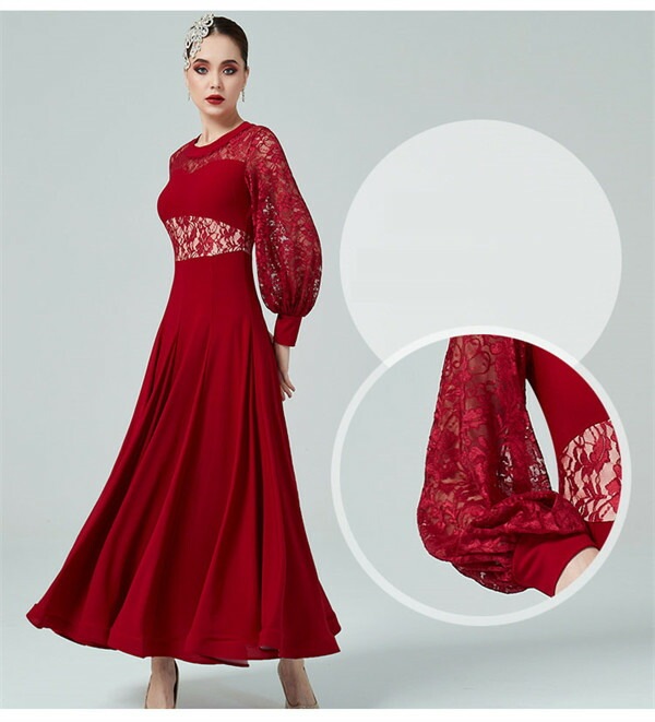 社交ダンス ワンピース 黒 モダンドレス 大きいサイズ 長袖 社交ダンス