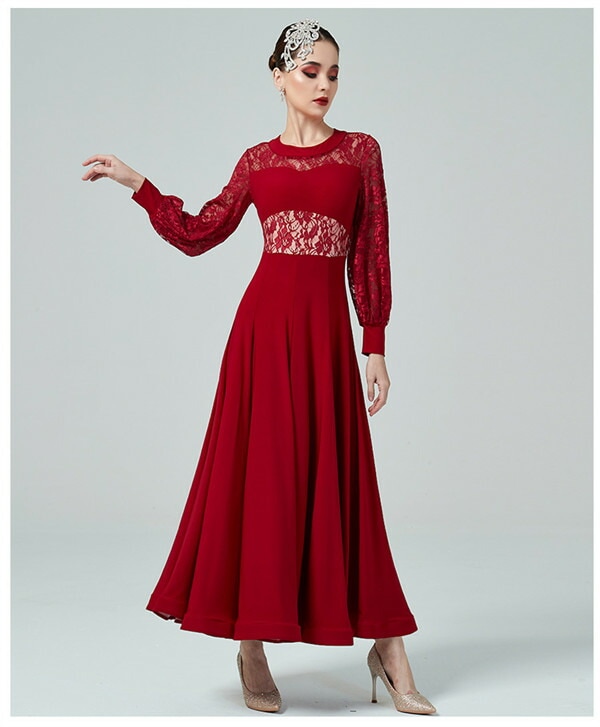 社交ダンス ワンピース 黒 モダンドレス 大きいサイズ 長袖 社交ダンス