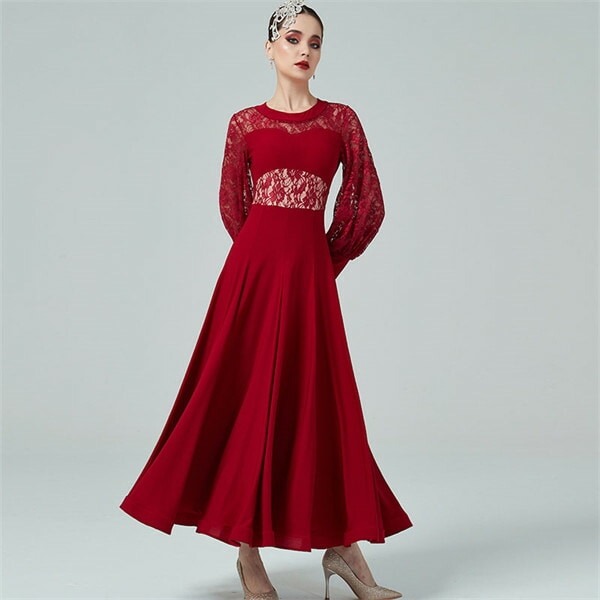 社交ダンス ワンピース 黒 モダンドレス 大きいサイズ 長袖 社交ダンス