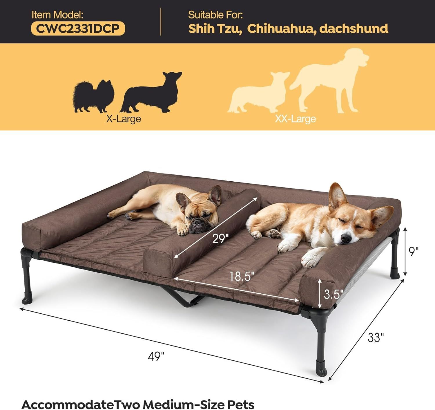 犬 ベッドドッグコット犬 コットのエレベーテッドドッグベッド + 中型犬用の取り外し可能なダブルドッグベッドクッション防水ボルスターマット付きのエレベーテッドドッグベッド通気性メッシュ滑り止