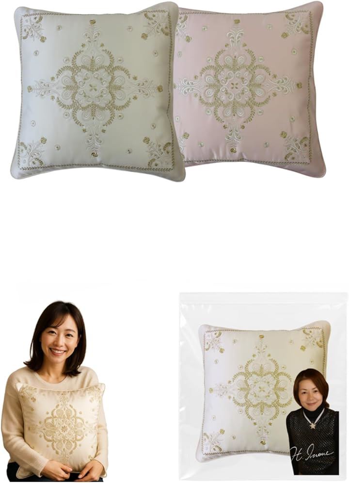 クッションカバー 高級 刺繍 ウェディングドレスデザイナー サテン生地 プレゼント・ギフト向け おしゃれ女性・新生活・結婚祝い(ホワイト&ピンク, 50cmx50cm(1 枚組)) クッションカバー 高級 刺繍 ウェディングドレスデザイナー サテン生地 プレゼント・ギフト向け おしゃれ女性・新生活・結婚祝い(ホワイト&ピンク, 50cmx50cm(1 枚組))