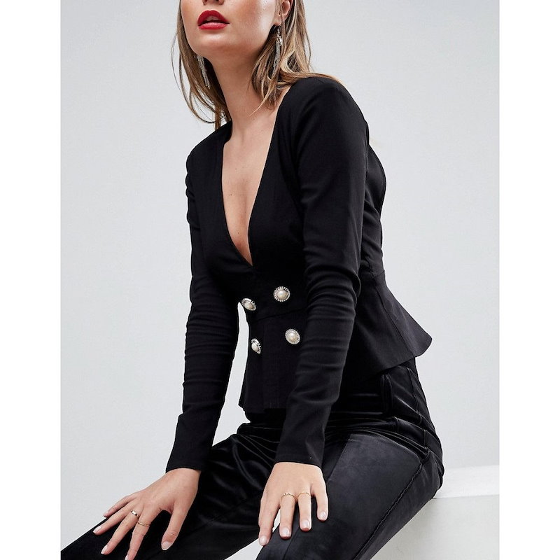 エイソス レディース トップス【ASOS Structured Deep Plunge Tuxedo Top】Black エイソス レディース トップス【ASOS Structured Deep Plunge Tuxedo Top】Black