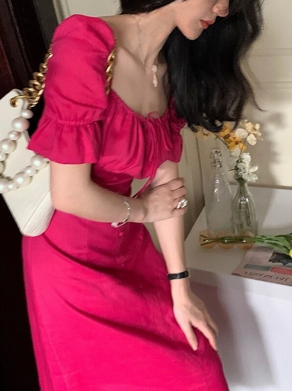 ワンピース レトロ クラシカル 膝下 ミモレ丈 袖あり 半袖 パフスリーブ スクエアネック 襟付き 細身 リボン ハイウエスト ピンク 大人可愛い きれいめ シンプル カジュアル 大人 お洒落 個性的 ワンピース レトロ クラシカル 膝下 ミモレ丈 袖あり 半袖 パフスリーブ スクエアネック 襟付き 細身 リボン ハイウエスト ピンク 大人可愛い きれいめ シンプル カジュアル 大人 お洒落 個性的