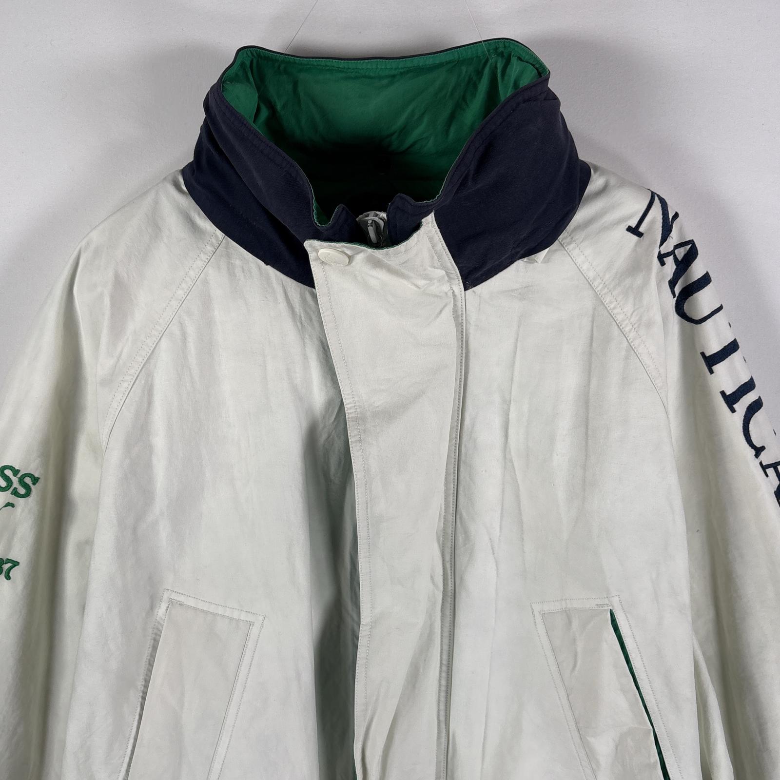 古着 90s/90年代 セーリングジャケット スリーブ刺繍ロゴ 収納フード付き XL ホワイト メンズ