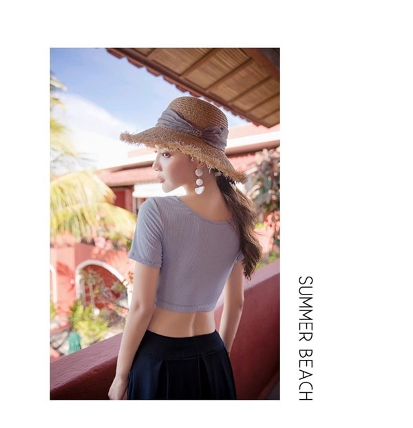 水着 服みたいな 水着 2点セット リボン 半袖 無地 ワイヤーなし パッド付 レディース 着瘦せ シンプル カジュアル 写真映え 撮影用 海 夏 サマー プール リゾート かわいい オシャレ 旅行