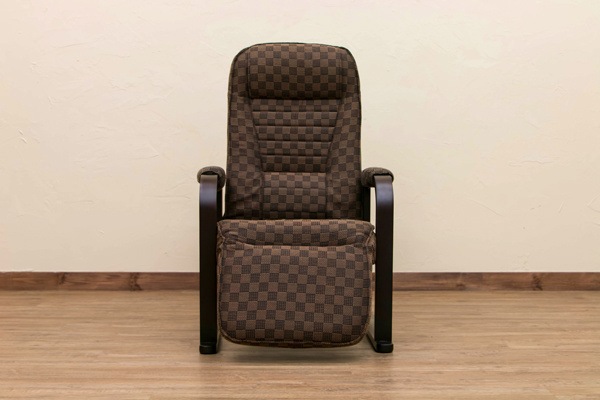 レバー式リクライニングチェア [フット付き] ブラウン 肘付き 座面高さ調節可