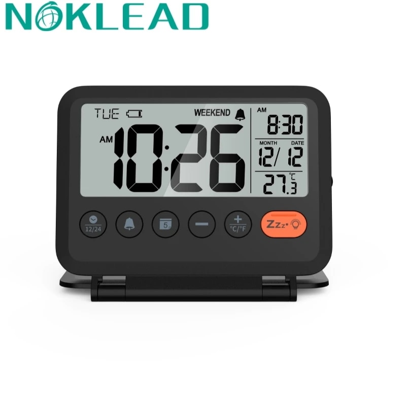 Nok鉛家庭用デジタル温度計時計折りたたみ式ミニトラベル時計カレンダー旅行アラーム付きポータブルデスクトップ時計