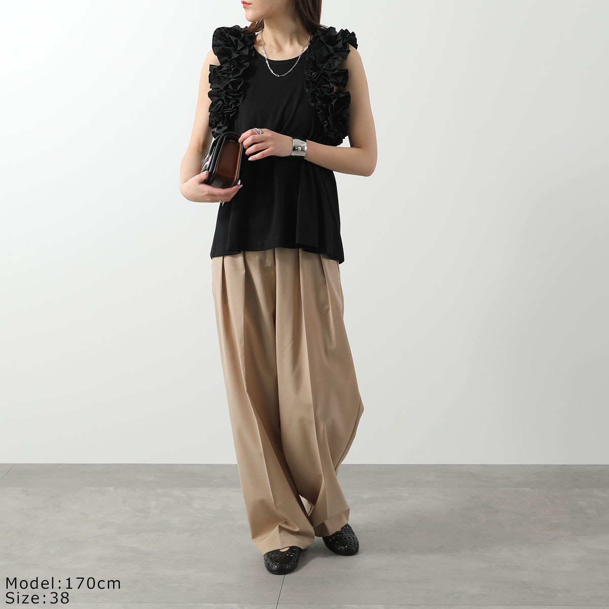 MEIMEIJ メイメイジェイ ノースリーブ カットソー M5PX03 レディース コットン タンクトップ バックオープン リボン フリル クルーネック カラー2色 【mega】