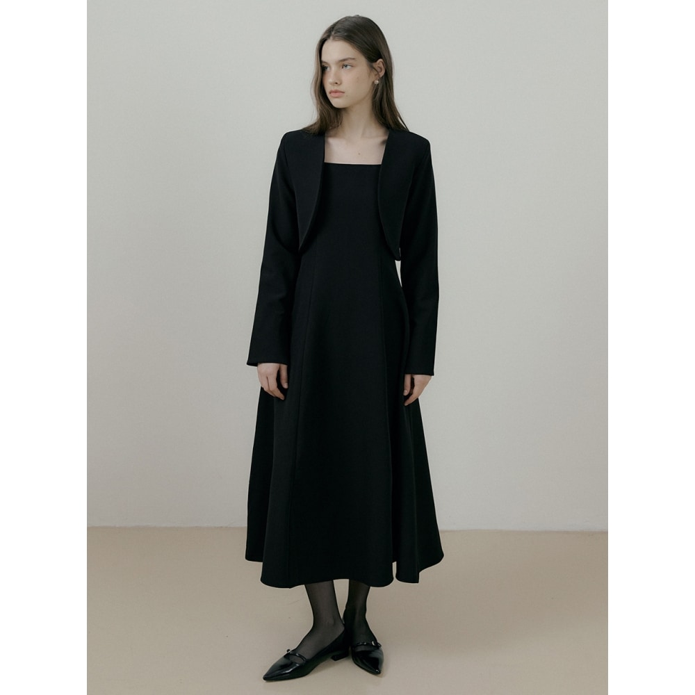 REORG ライスラウンドジャケットフレア付きノースリーブトップスブラック