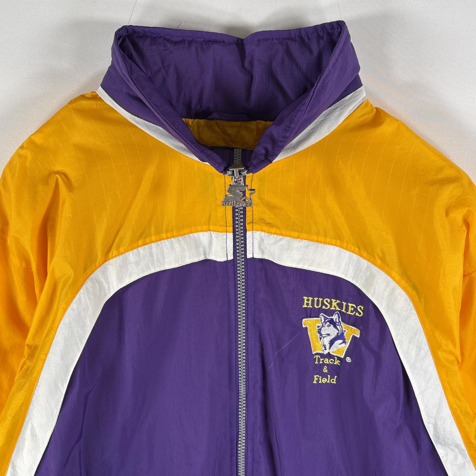 古着 ナイロンジャケット パーカー ハスキーチームロゴ刺繍 ツートンカラー フルジップ L イエロー メンズ